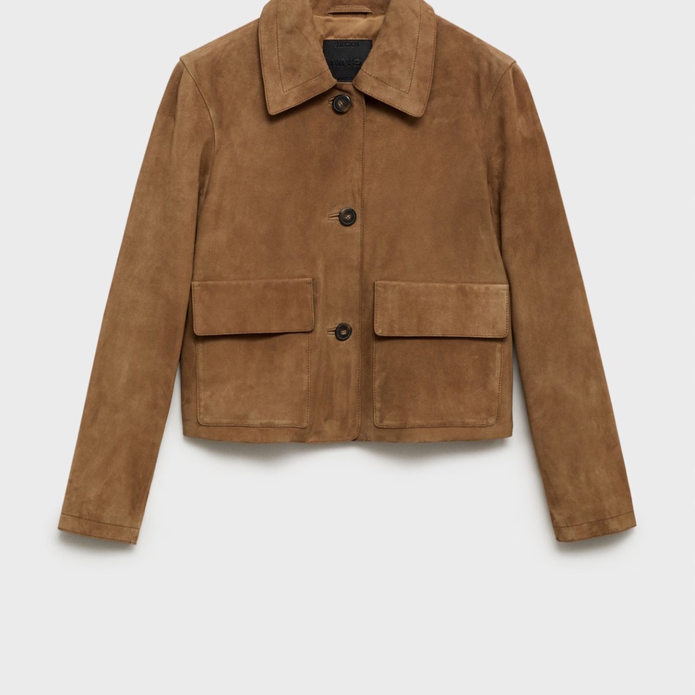 Mango Brown Utility Jacket Suede Boxy Cut